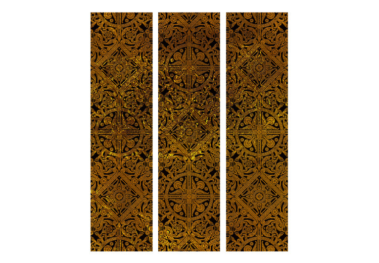Room Divider Screen Celtic Treasure (3-piece) - ethnic golden ornaments in baroque style 124091 additionalImage 3