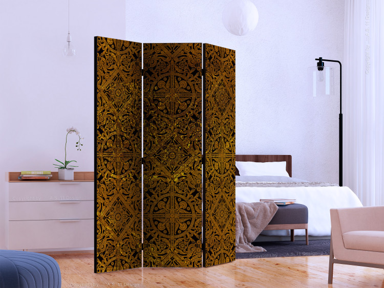 Room Divider Screen Celtic Treasure (3-piece) - ethnic golden ornaments in baroque style 124091 additionalImage 2