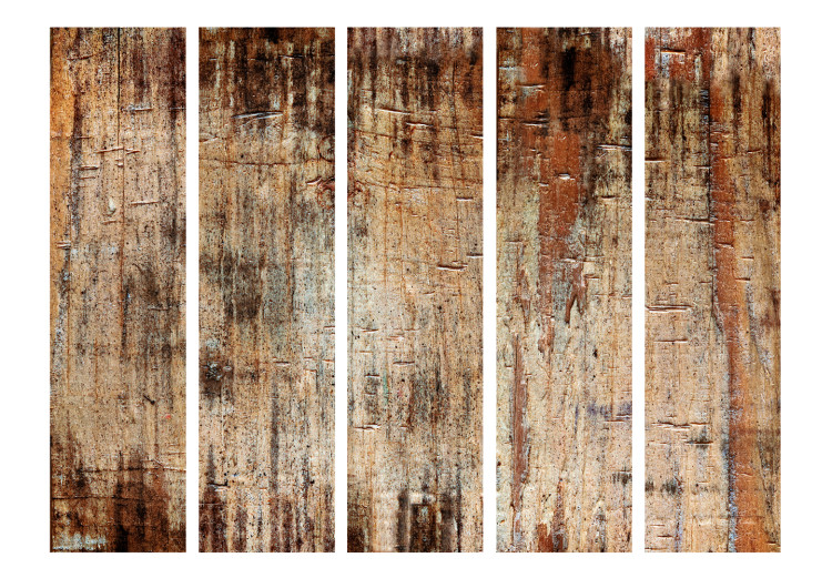 Room Separator Tree Bark II (5-piece) - brown background with wooden structure 124191 additionalImage 3