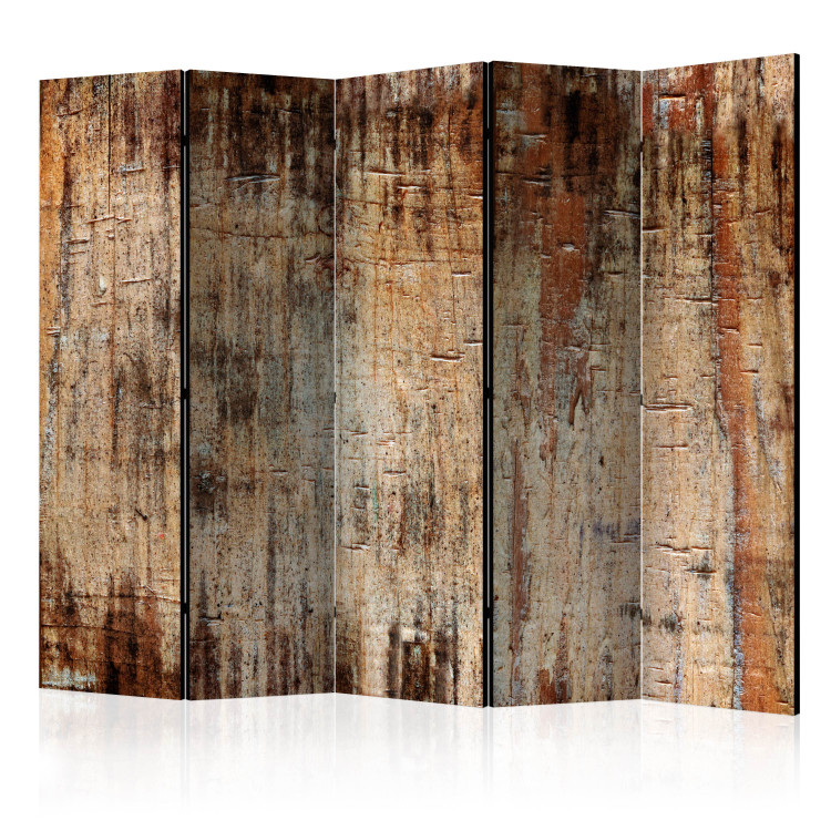 Room Separator Tree Bark II (5-piece) - brown background with wooden structure 124191