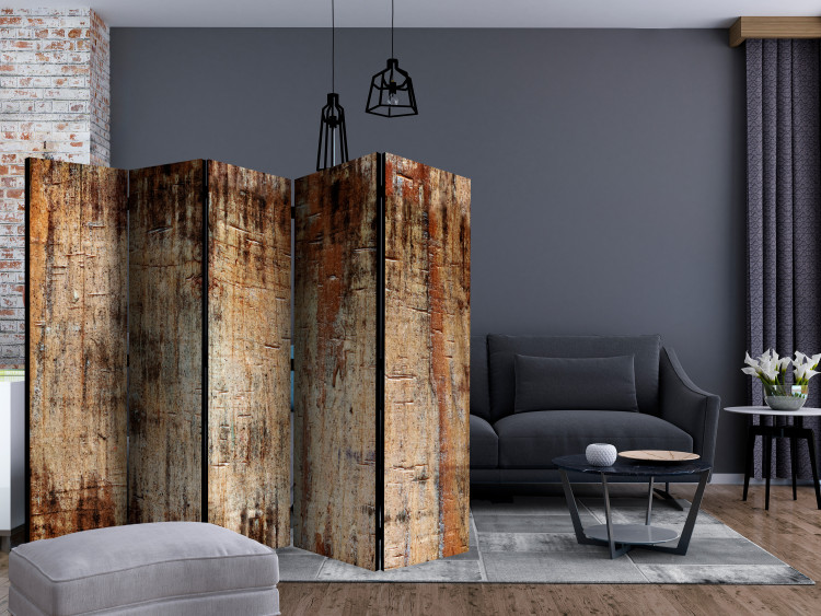 Room Separator Tree Bark II (5-piece) - brown background with wooden structure 124191 additionalImage 4
