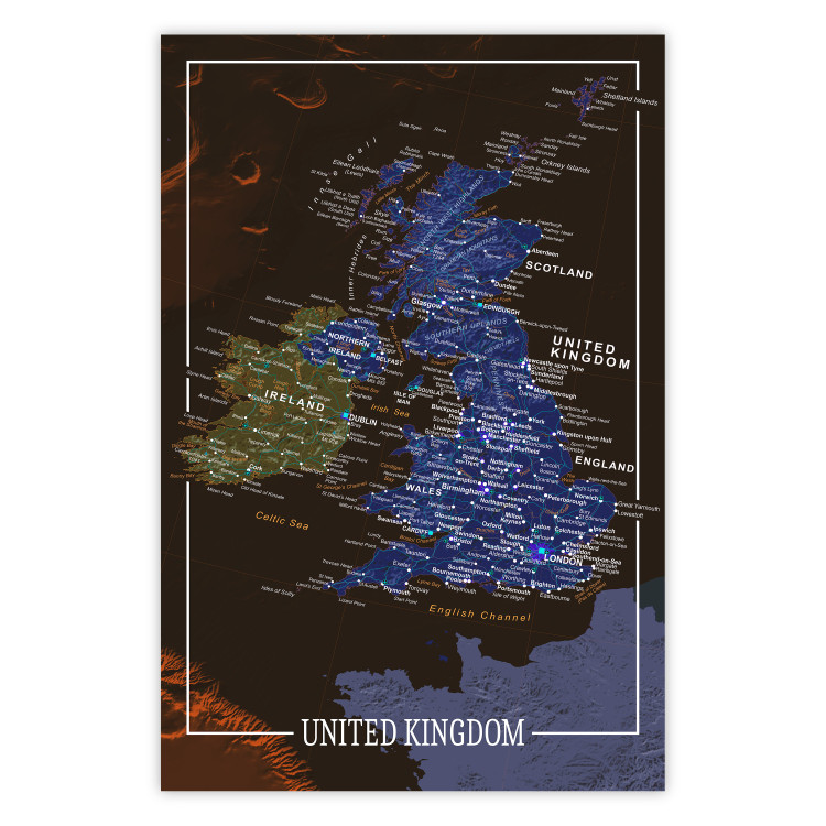 Poster United Kingdom - colorful map of Great Britain with white inscriptions 126291