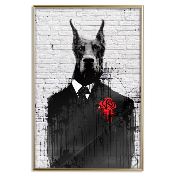 Poster Doberman in a Suit - an abstract black dog on a brick wall 130791 additionalImage 17