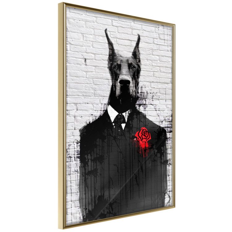 Poster Doberman in a Suit - an abstract black dog on a brick wall 130791 additionalImage 6