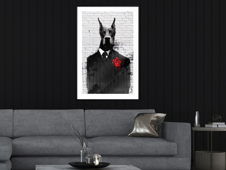 Poster Doberman in a Suit - an abstract black dog on a brick wall 130791 additionalImage 18