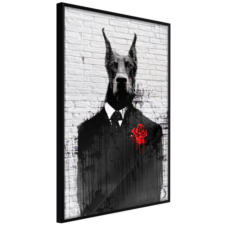 Poster Doberman in a Suit - an abstract black dog on a brick wall 130791 additionalImage 3