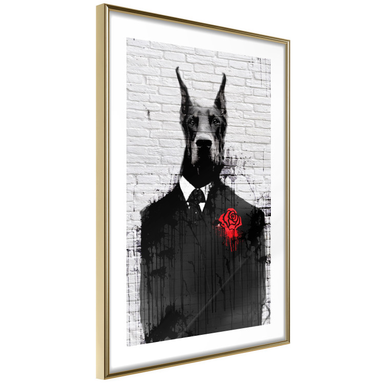 Poster Doberman in a Suit - an abstract black dog on a brick wall 130791 additionalImage 4