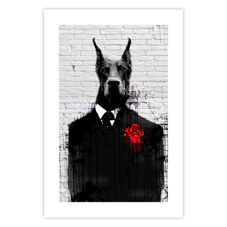 Poster Doberman in a Suit - an abstract black dog on a brick wall 130791 additionalImage 19
