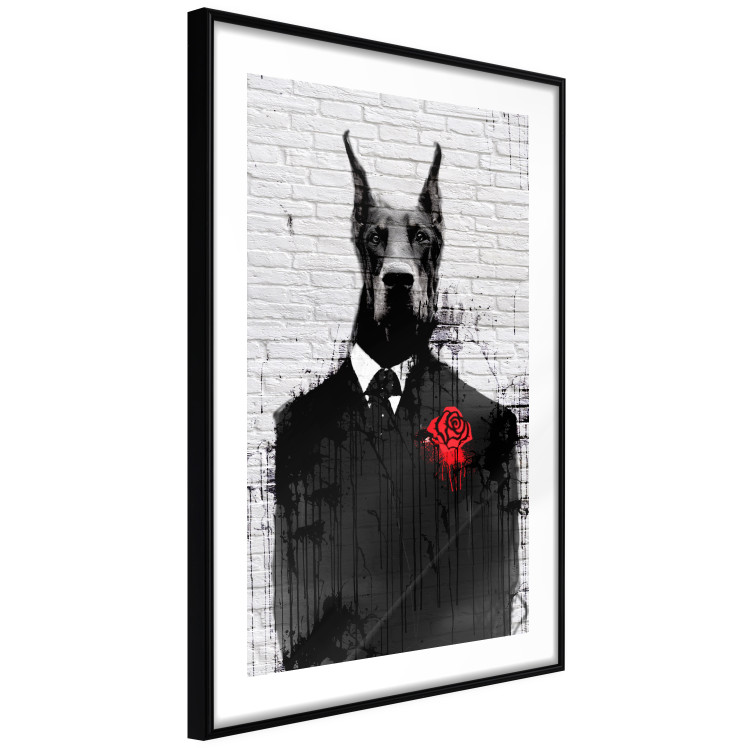 Poster Doberman in a Suit - an abstract black dog on a brick wall 130791 additionalImage 2