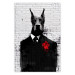 Poster Doberman in a Suit - an abstract black dog on a brick wall 130791