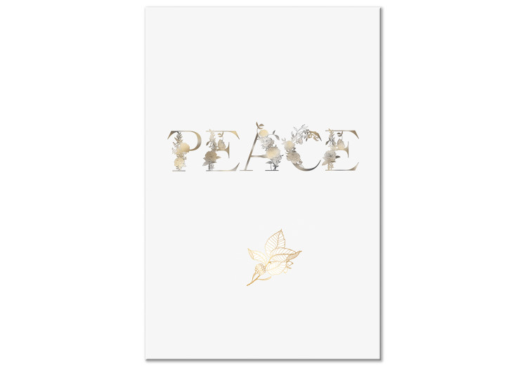 Canvas Peace (1-piece) Vertical - English inscription with golden accents 131891