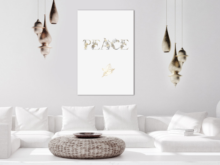Canvas Peace (1-piece) Vertical - English inscription with golden accents 131891 additionalImage 3