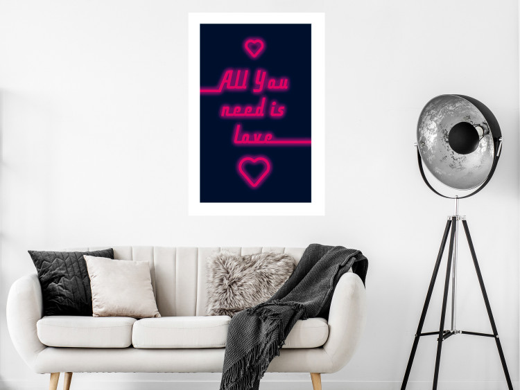 Poster All You Need Is Love - pink neon English texts and hearts 131991 additionalImage 3