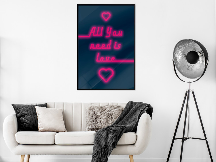 Poster All You Need Is Love - pink neon English texts and hearts 131991 additionalImage 4