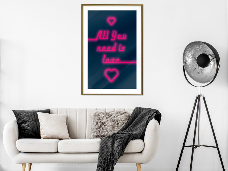 Poster All You Need Is Love - pink neon English texts and hearts 131991 additionalImage 15