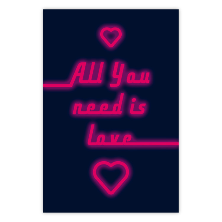 Poster All You Need Is Love - pink neon English texts and hearts 131991