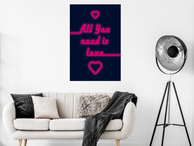 Poster All You Need Is Love - pink neon English texts and hearts 131991 additionalImage 2