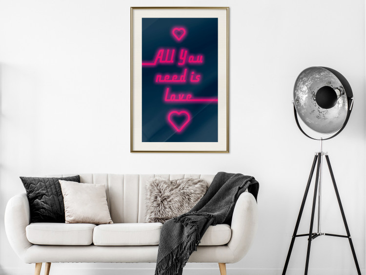 Poster All You Need Is Love - pink neon English texts and hearts 131991 additionalImage 22