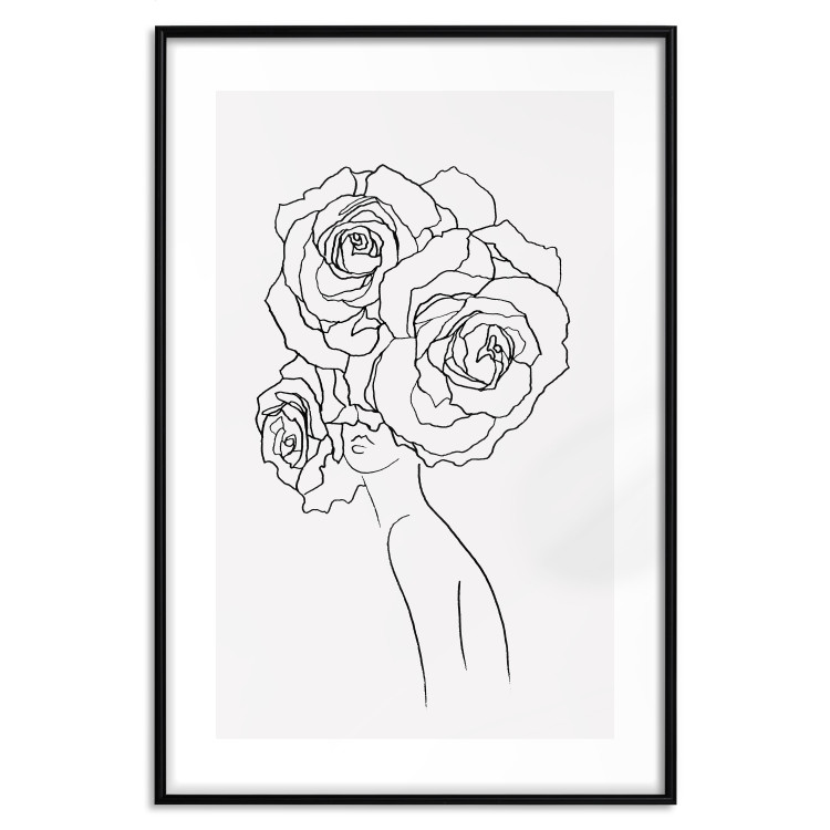 Wall Poster Fantasy Roses - fantasy line art of a woman with flowers on her head 132091 additionalImage 17