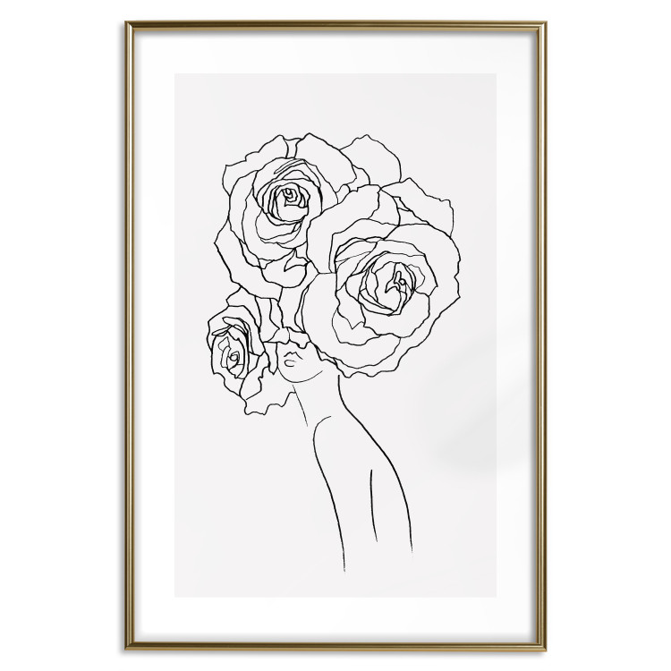 Wall Poster Fantasy Roses - fantasy line art of a woman with flowers on her head 132091 additionalImage 16