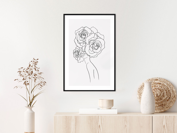 Wall Poster Fantasy Roses - fantasy line art of a woman with flowers on her head 132091 additionalImage 19