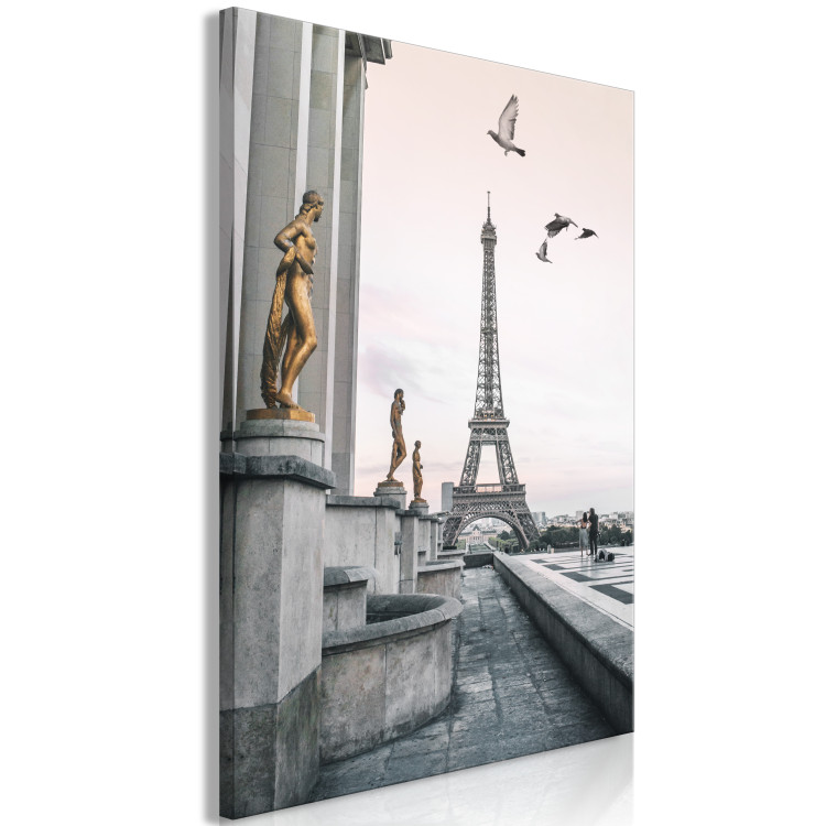 Canvas Print Birds over the city - black-white photo with Eiffel Tower in offset 132291 additionalImage 2