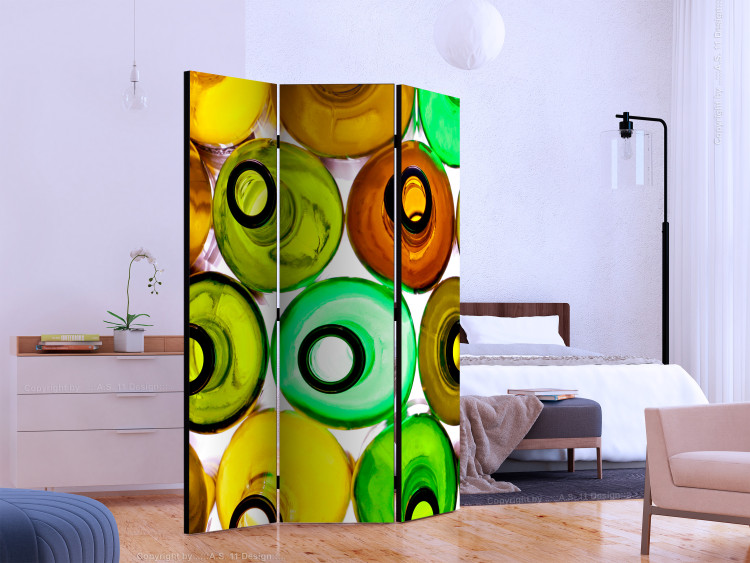 Room Divider Screen Bottles (Background) (3-piece) - arranged colorful glass bottles 132591 additionalImage 2