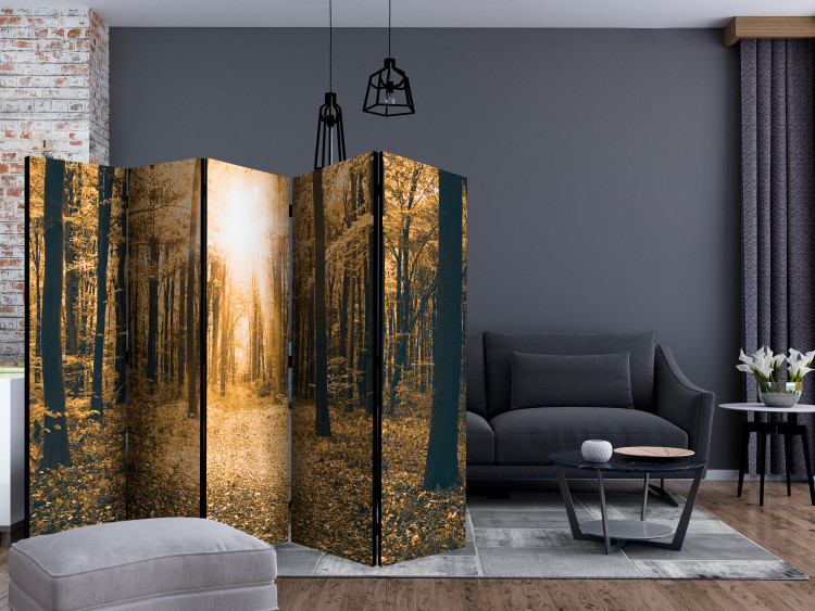 Room Separator Magical Light II (5-piece) - sepia-toned landscape of autumn trees 132891 additionalImage 4