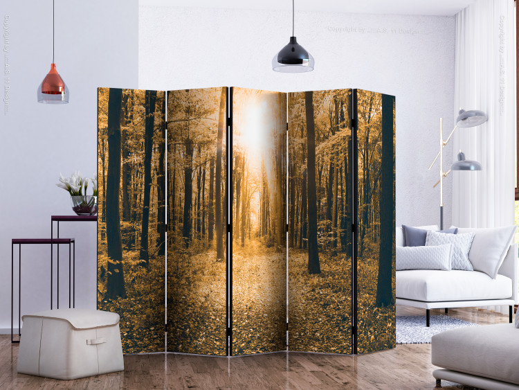 Room Separator Magical Light II (5-piece) - sepia-toned landscape of autumn trees 132891 additionalImage 2