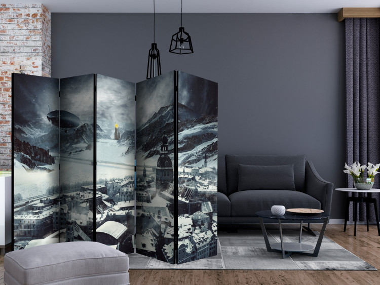Folding Screen Winter in Riga II (5-piece) - snowy landscape of architecture and mountains 133091 additionalImage 4