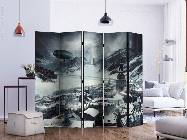 Folding Screen Winter in Riga II (5-piece) - snowy landscape of architecture and mountains 133091 additionalImage 2