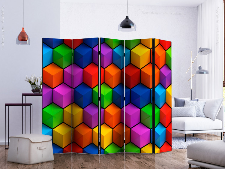 Room Separator Colorful Geometric Fields II (5-piece) - abstraction in cubes 133291 additionalImage 2