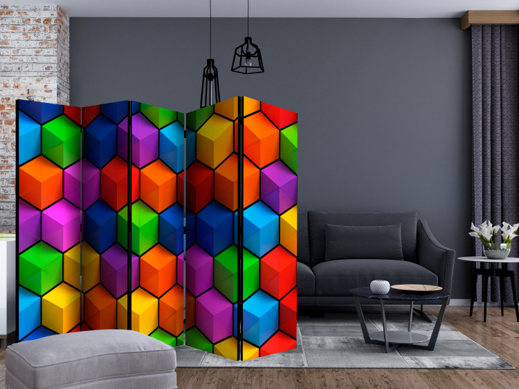 Room Separator Colorful Geometric Fields II (5-piece) - abstraction in cubes 133291 additionalImage 4
