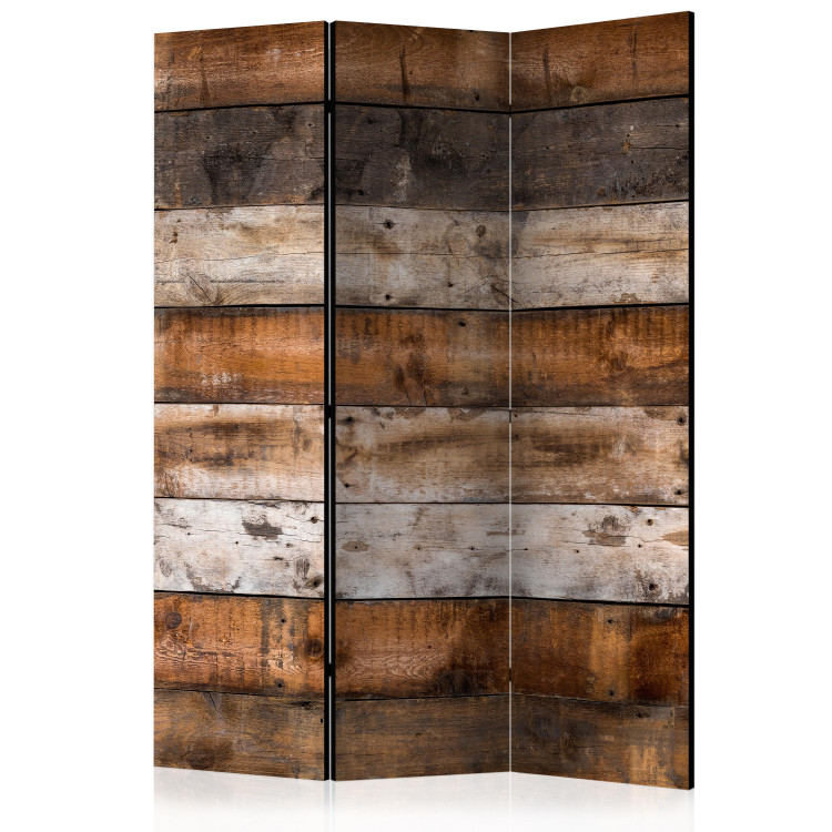 Room Divider Screen Song of Time (3-piece) - simple composition in brown wooden background 133491