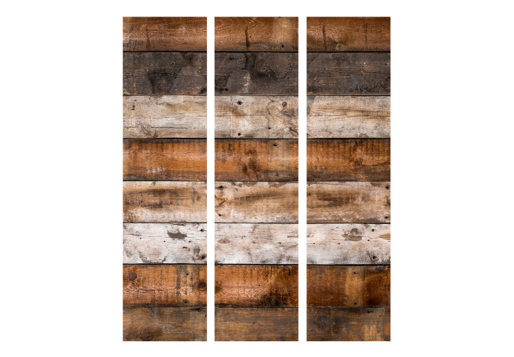 Room Divider Screen Song of Time (3-piece) - simple composition in brown wooden background 133491 additionalImage 3