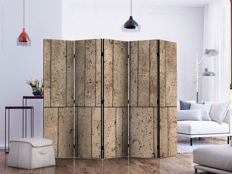 Room Divider Screen Beige Wall II - concrete tile texture on a brown wall 133591 additionalImage 2