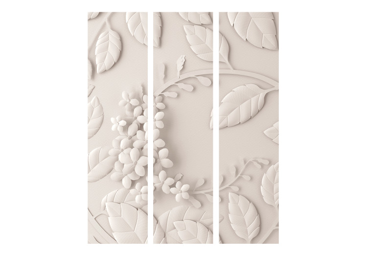 Room Separator Paper Flowers (Cream) - plant motif in 3D illusion on a beige background 133891 additionalImage 3