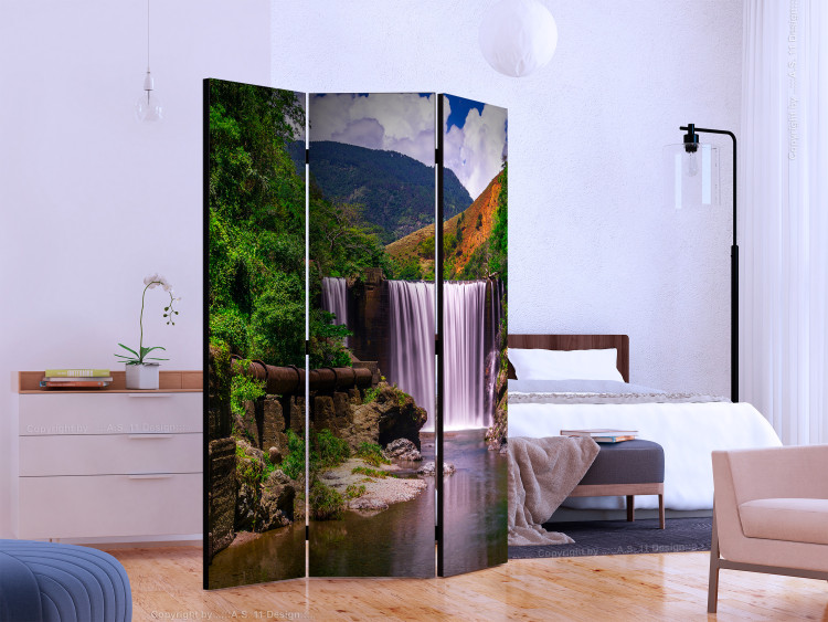 Room Separator Reggae Falls - summer landscape of a large waterfall against mountains and forest 134091 additionalImage 2