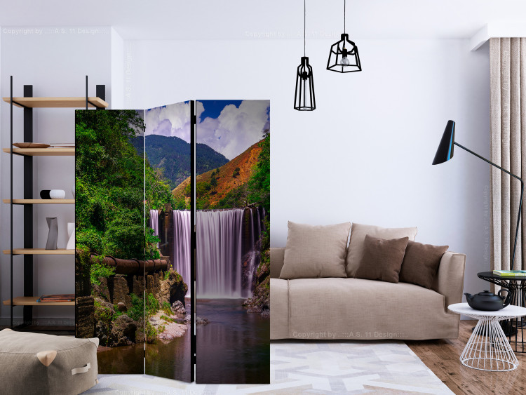 Room Separator Reggae Falls - summer landscape of a large waterfall against mountains and forest 134091 additionalImage 4
