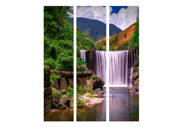 Room Separator Reggae Falls - summer landscape of a large waterfall against mountains and forest 134091 additionalImage 3