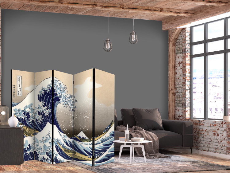 Folding Screen The Great Wave off Kanagawa II (5-piece) - sea in an oriental style 134291 additionalImage 4