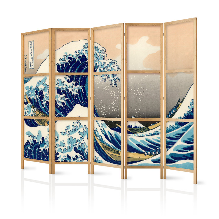 Folding Screen The Great Wave off Kanagawa II (5-piece) - sea in an oriental style 134291 additionalImage 5