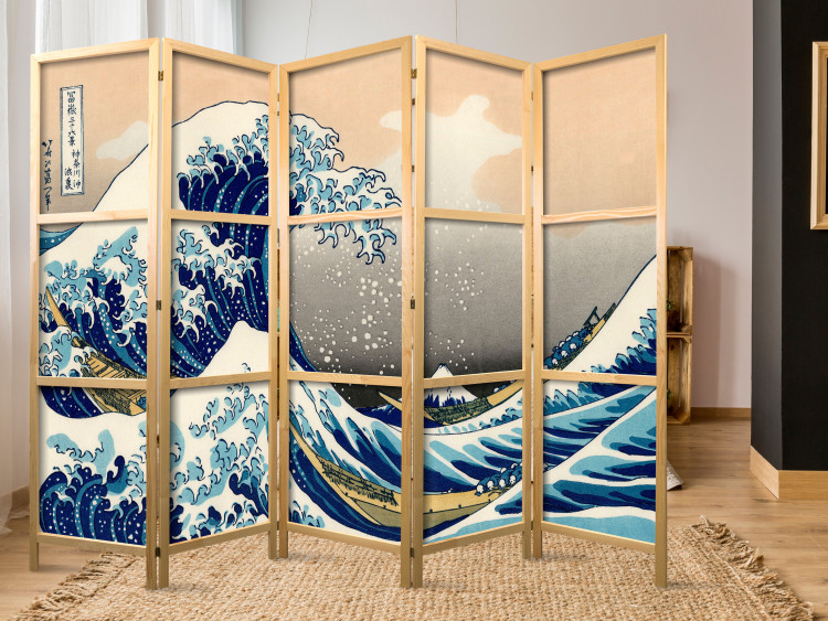Folding Screen The Great Wave off Kanagawa II (5-piece) - sea in an oriental style 134291 additionalImage 6