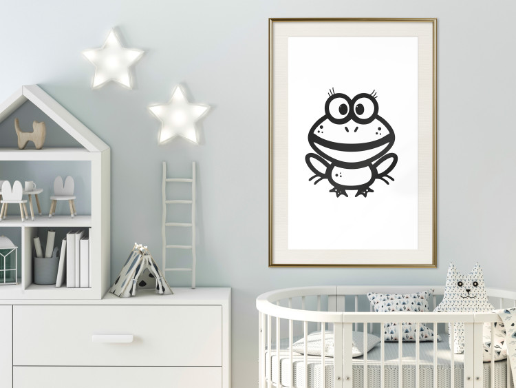 Poster Happy Frog - black cute animal on a solid white background 135191 additionalImage 19