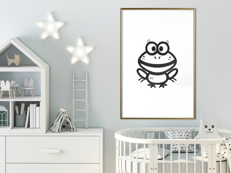 Poster Happy Frog - black cute animal on a solid white background 135191 additionalImage 21