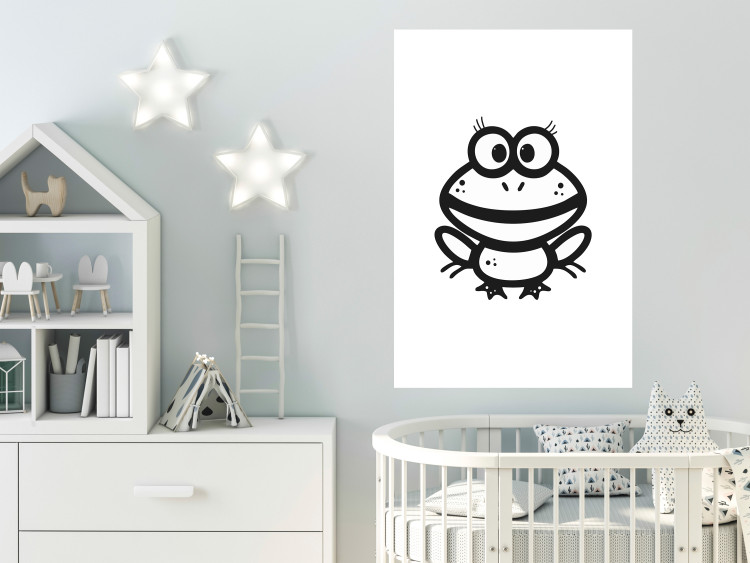 Poster Happy Frog - black cute animal on a solid white background 135191 additionalImage 26