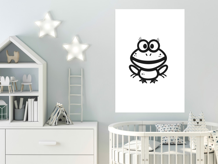 Poster Happy Frog - black cute animal on a solid white background 135191 additionalImage 25