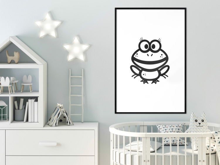 Poster Happy Frog - black cute animal on a solid white background 135191 additionalImage 16