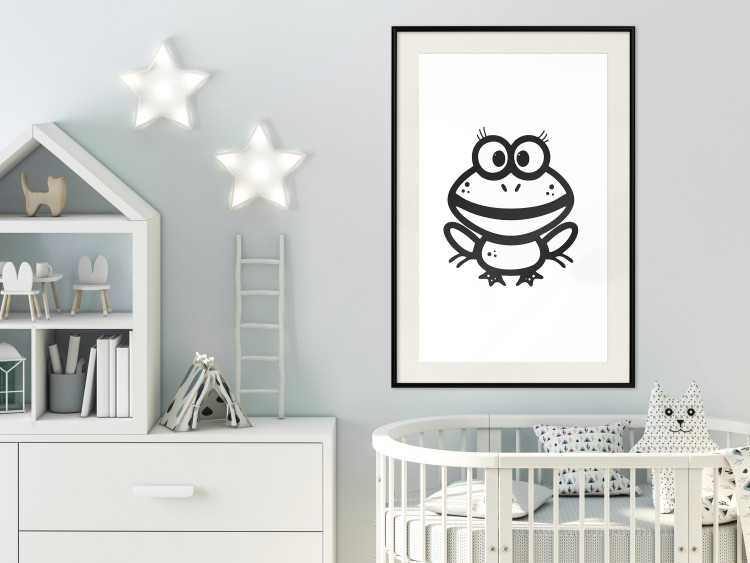 Poster Happy Frog - black cute animal on a solid white background 135191 additionalImage 20