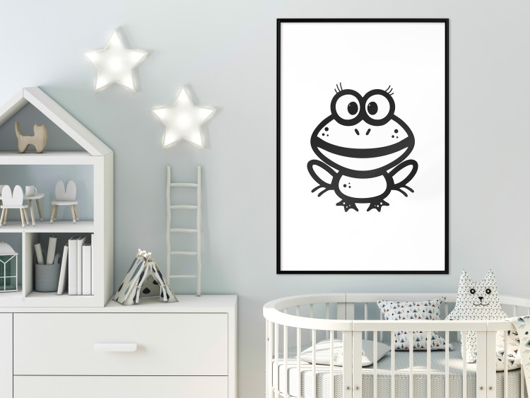 Poster Happy Frog - black cute animal on a solid white background 135191 additionalImage 18